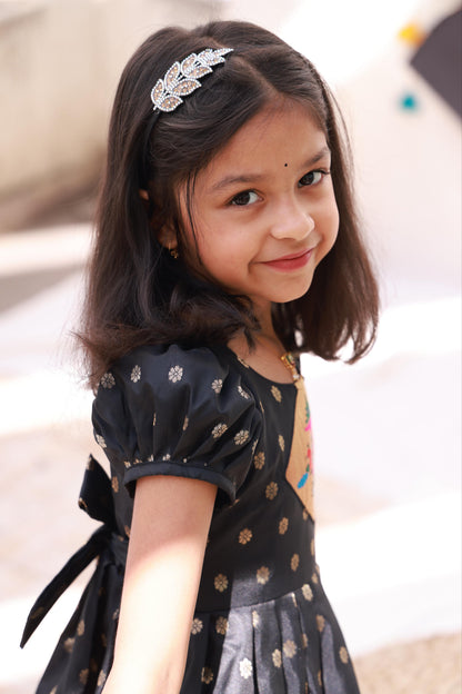 Paithani Border Frock with Paithani Patch and Balloon Sleeves