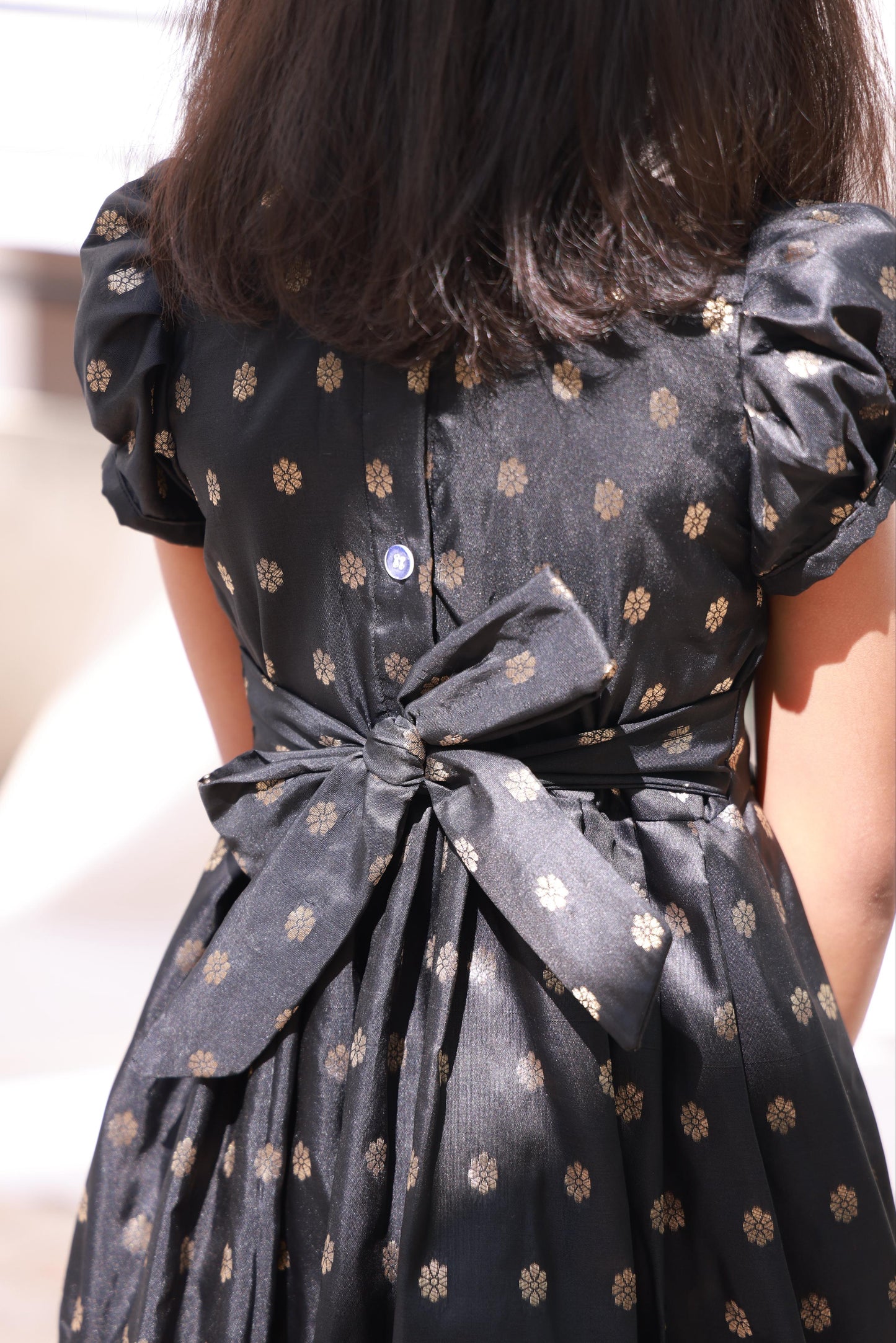 Paithani Border Frock with Paithani Patch and Balloon Sleeves