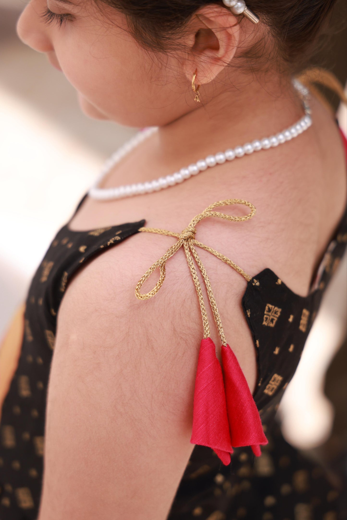 Shoulder Knot Paithani Patch Silk Frock