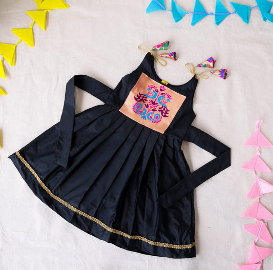 Paithani Shoulder Knot and Paithani Patch Black Frock