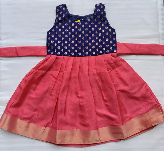 Purple-Magenta Combination Sleeveless Ethnic Frock
