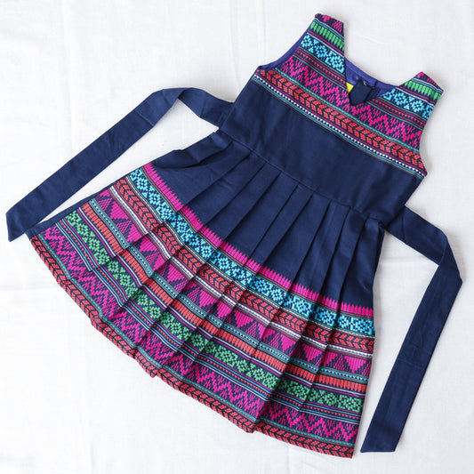 V Neck Blue Embroidered Frock