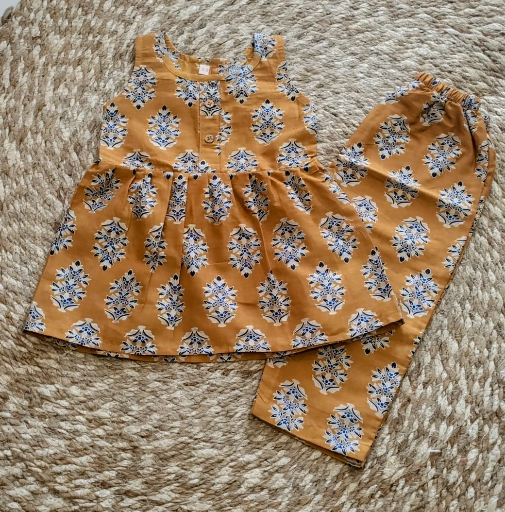 Yellow Ethnic Print Sleeveless Cotton Co-ord Set