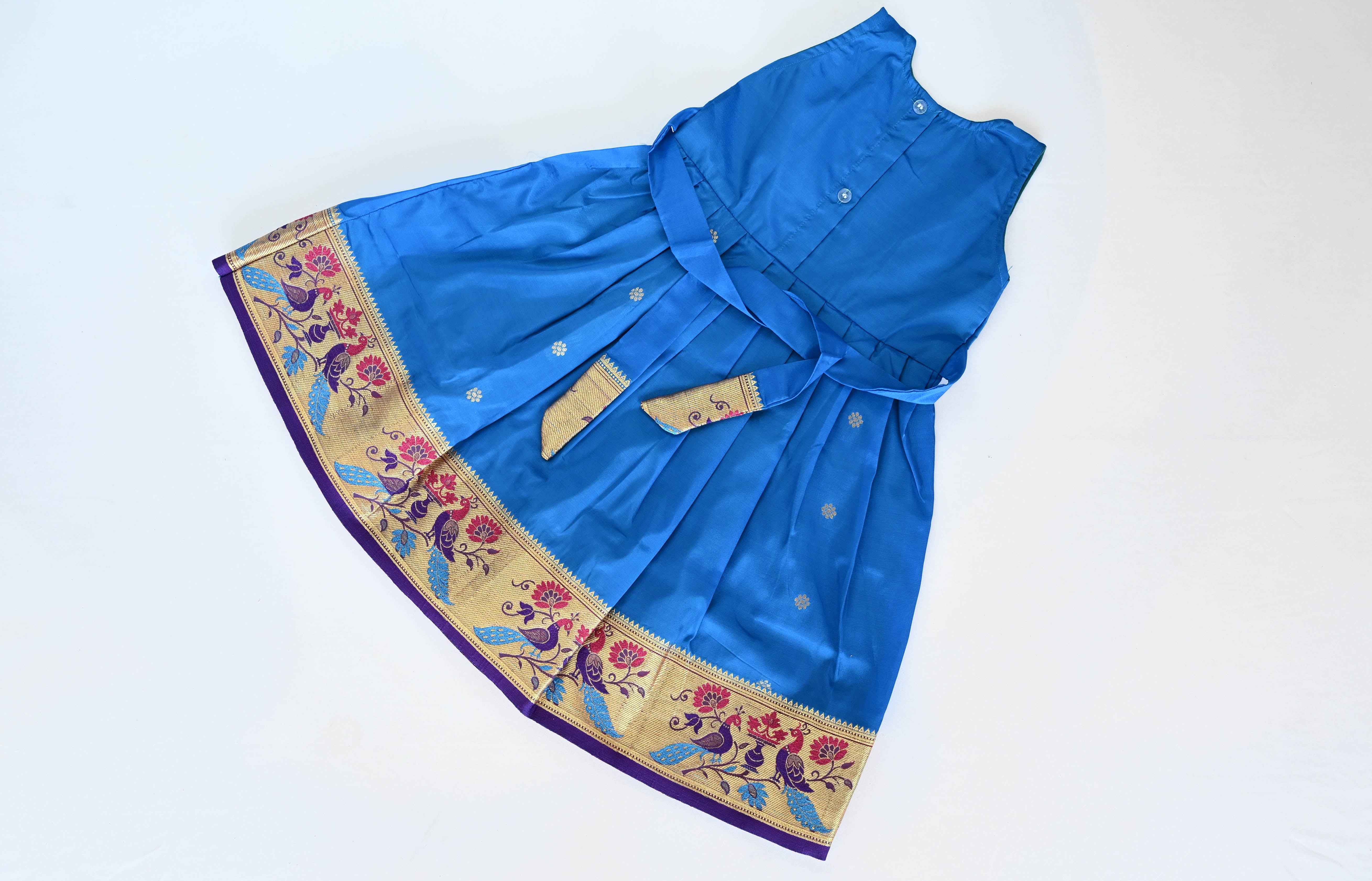 Chintamani Blue Paithani Silk Frock