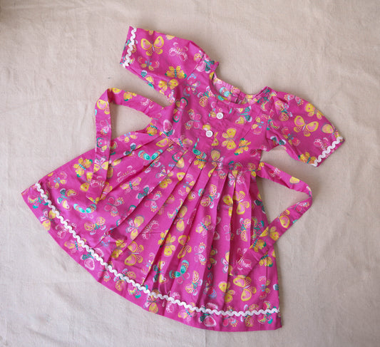Pink Butterfly Print Cotton Frock