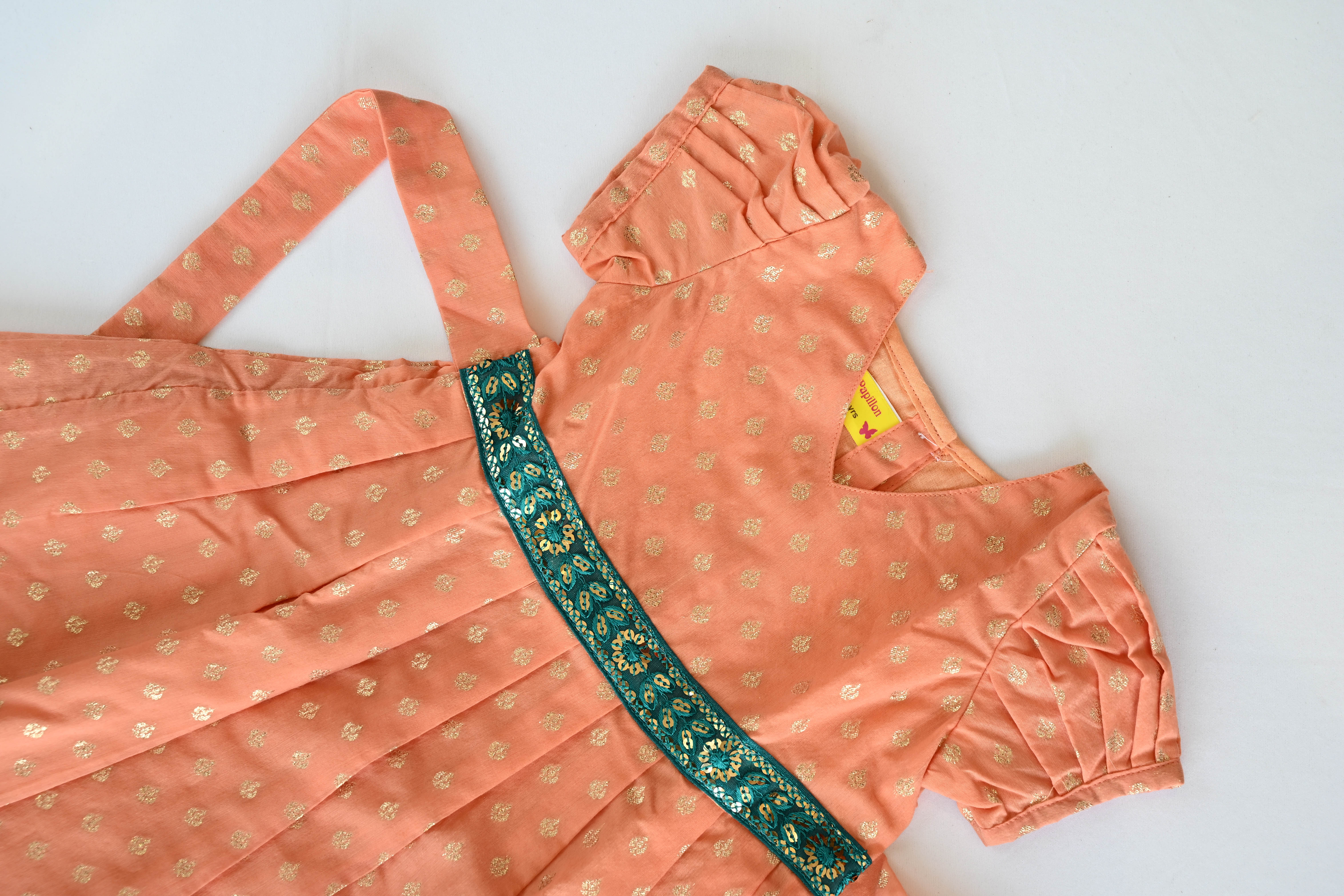 Peach Chanderi Silk Frock