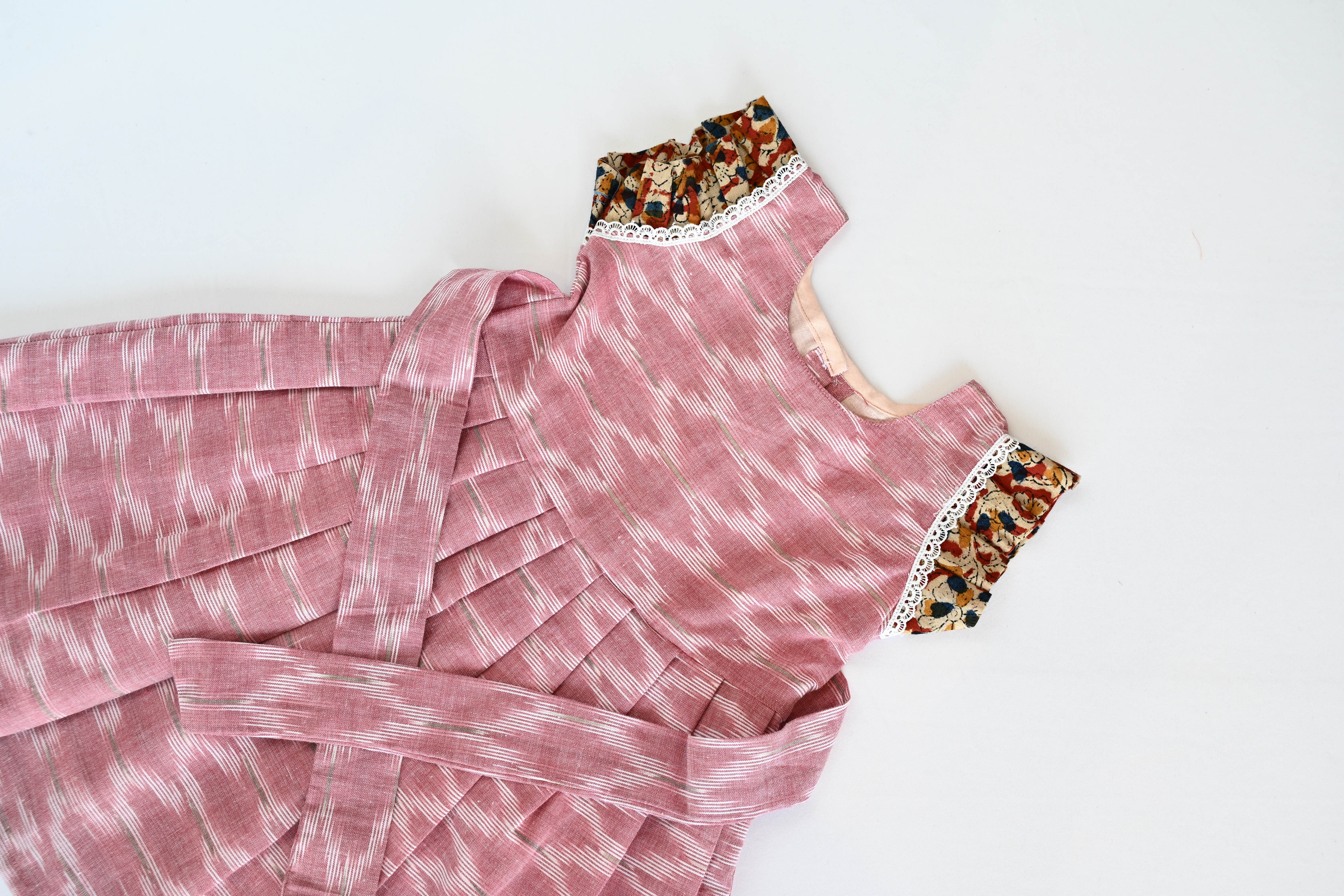 Onion Pink Ikat Cotton Frock