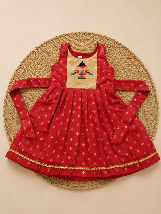 Red Paithani Patch Silk Frock