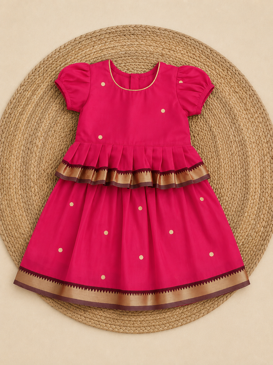 Handloom Pink Parkar Polka with Border