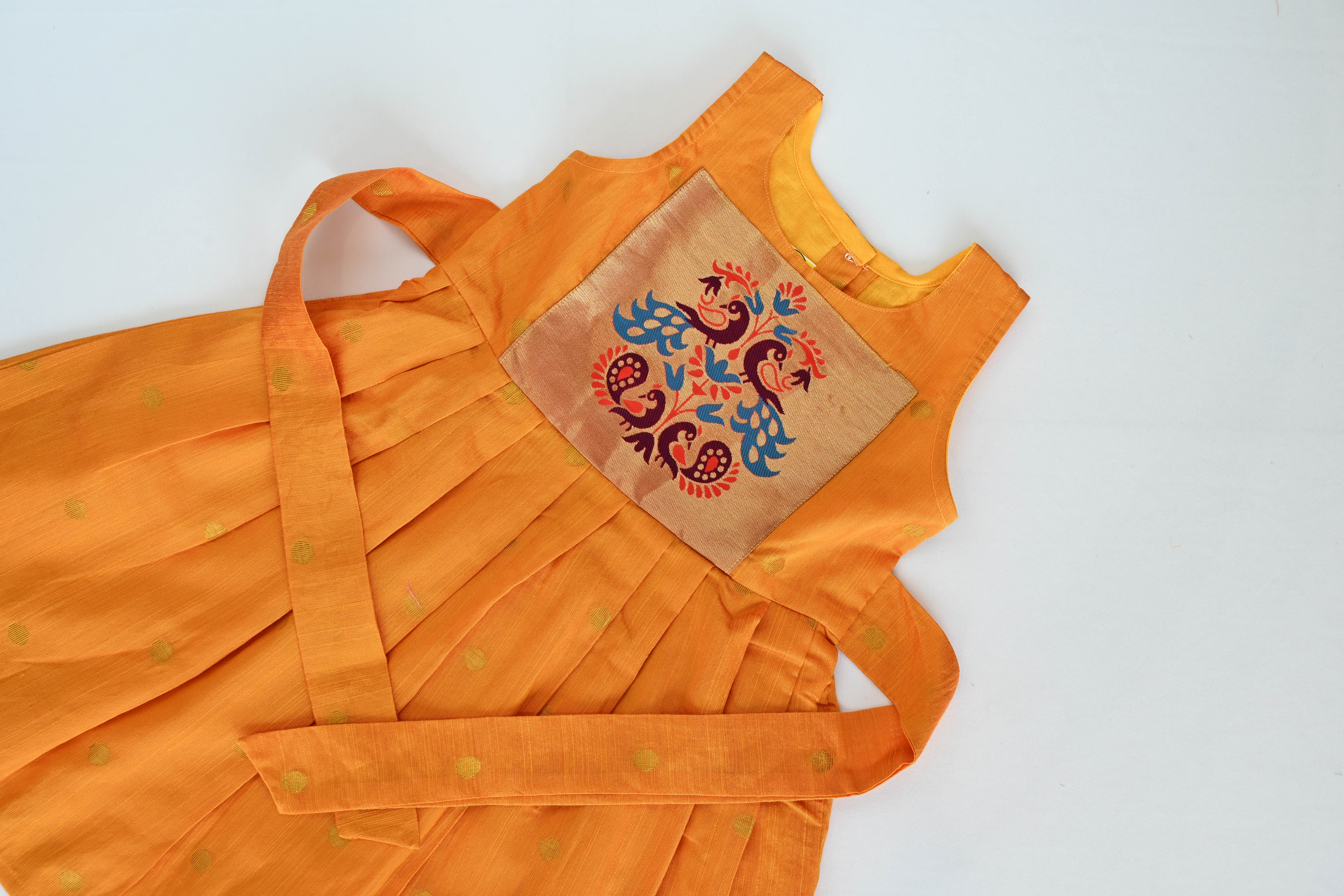 Yellow Paithani Patch Silk Frock